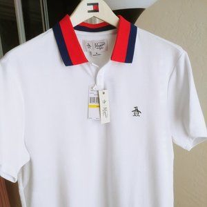 NWT Original Penguin Men's Polo Shirt Size XL Short Sleeve White Red Blue collar